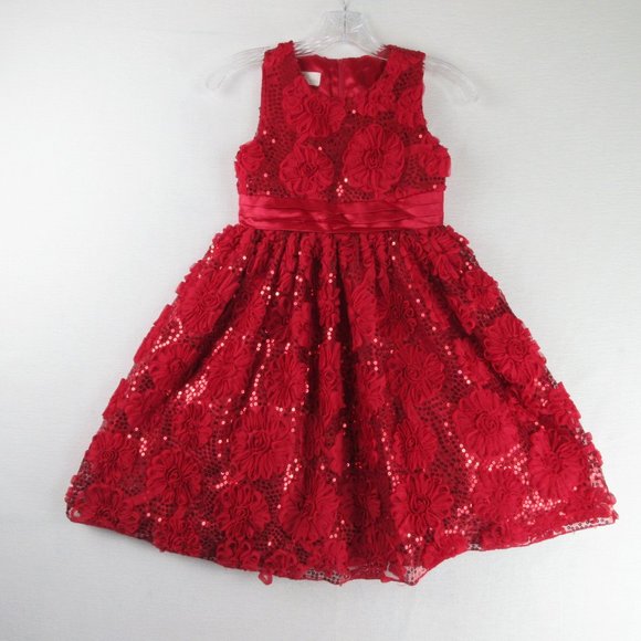 American Princess Other - American Princess Red Sequin Sleeveless Dress Size G10 Rosette Floral Embroidery